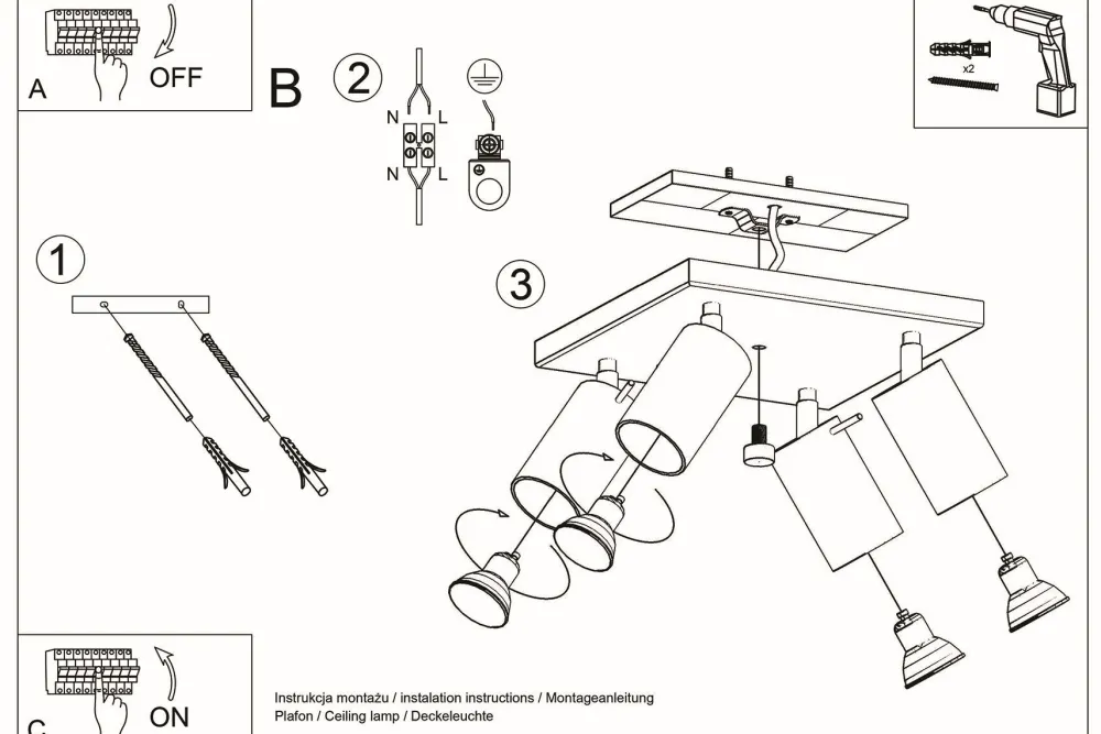 Sollux Deckenstrahler Metall 4-flammig Chrom B: 25 cm GU10* Wohnzimmerlampen|Moderne Lampen