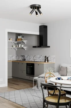 By Rydéns Deckenstrahler rund 3-flammig GU10 B: 30 cm Schwarz Gold* Flurlampen|Wohnzimmerlampen