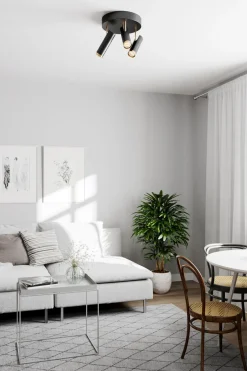 By Rydéns Deckenstrahler rund 3-flammig GU10 B: 30 cm Schwarz Gold* Flurlampen|Wohnzimmerlampen