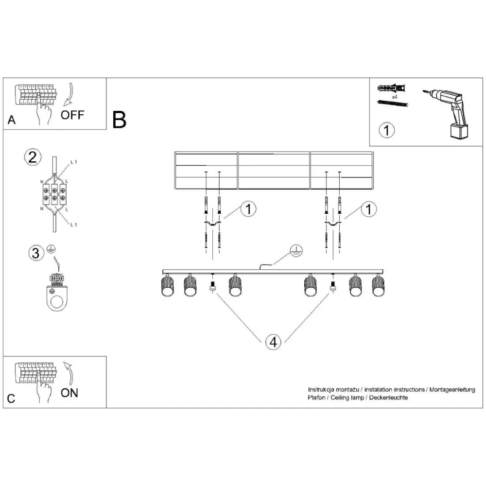 Sale Sollux Deckenstrahler Schwarz 117 cm lang flammig GU10 schwenkbar
