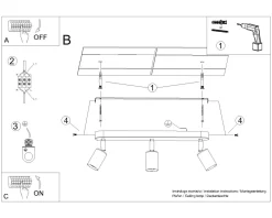 Best Sollux Deckenstrahler Schwarz 3-flammig schwenkbar E27 Metall