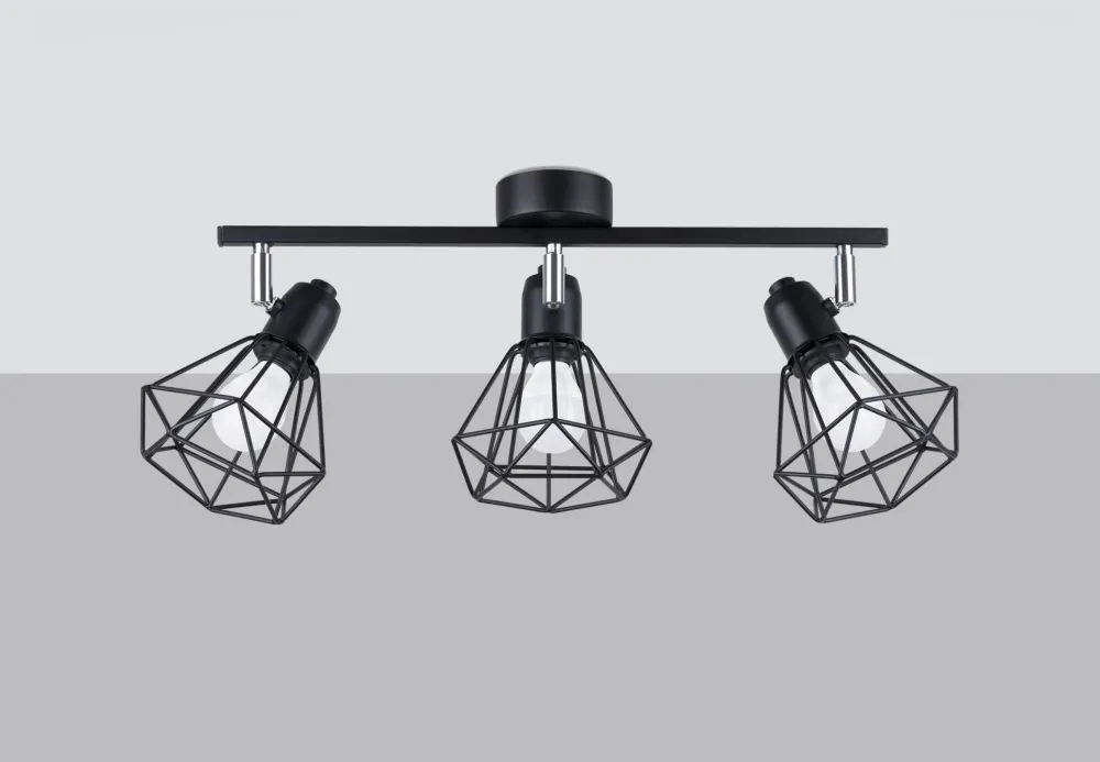 Sale Sollux Deckenstrahler Schwarz Retro 3-flammig Metall E27