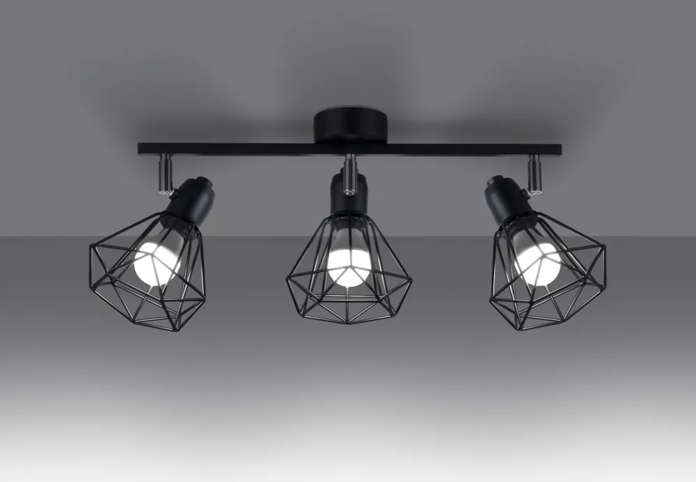 Sale Sollux Deckenstrahler Schwarz Retro 3-flammig Metall E27