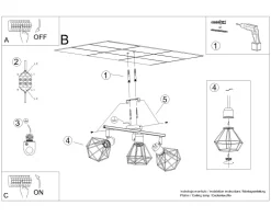Sale Sollux Deckenstrahler Schwarz Retro 3-flammig Metall E27