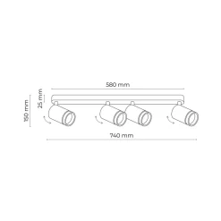 TK Lighting Deckenstrahler Weiß 4-flammig 74 cm lang Metall GU10* Deckenleuchten|Flurlampen
