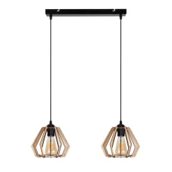 Hot Belis Dekorative Hängelampe Holz E27 2-flammig 50 cm lang