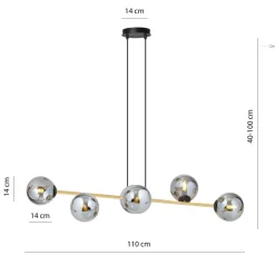 Sale Emibig Dekorative Hängelampe Kugelschirm Rauchglas Metall ALOISIO