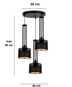 Belis Dekorative Hängelampe Metall 3-flammig E27 Schwarz Gold* Hängelampen|Bürolampen