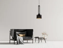 Belis Dekorative Hängelampe Metall B:15 cm E27 Schwarz Gold