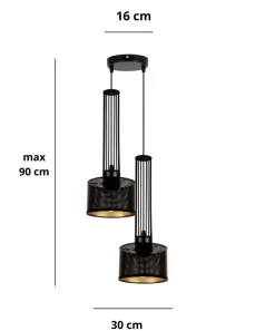 Belis Dekorative Hängelampe Metall 2-flammig E27 Schwarz Gold* Hängelampen|Bürolampen