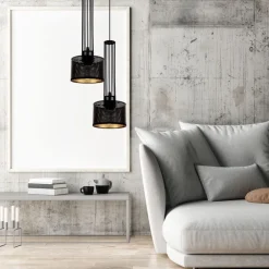 Belis Dekorative Hängelampe Metall 2-flammig E27 Schwarz Gold* Hängelampen|Bürolampen