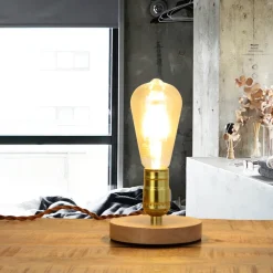 Easylight Dekorative Tischlampe EDISON Industrial Design rund* Holzlampen|Industrie Lampen