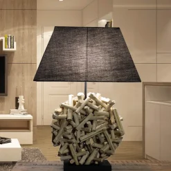 Hot Suna Living Dekorative Tischleuchte Treibholz Stoffschirm Handarbeit