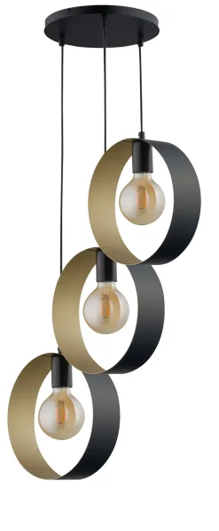 Sigma Design Pendelleuchte Schwarz Gold Ringe Metall 3-flmg* Moderne Lampen|Designerlampen