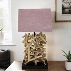 New Suna Living Design Tischleuchte Treibholz Stoff dekorativ Wohnzimmer