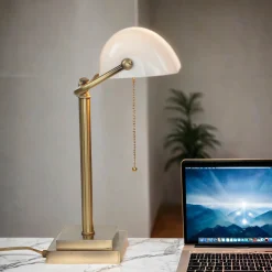 Giovanni Battista Designer Bankerleuchte in Bronze hell Weiß Echt-Messing