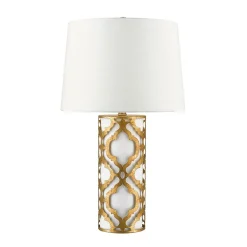 Best Elstead Designer Tischlampe Weiß Blattgold Antik 69cm hoch