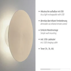 Discount Paul Neuhaus Dimmbare LED Akku Wandlampe Fernbedienung in Messing