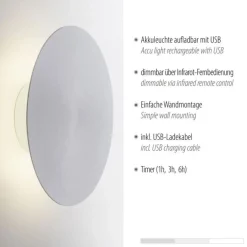 Paul Neuhaus Dimmbare LED Akku Wandlampe Fernbedienung 1 W in Silber* Flurlampen|Wohnzimmerlampen