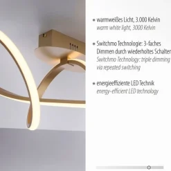 Just Light Dimmbare LED Deckenlampe in Messing 3000 K warmweiß* Deckenleuchten|Flurlampen