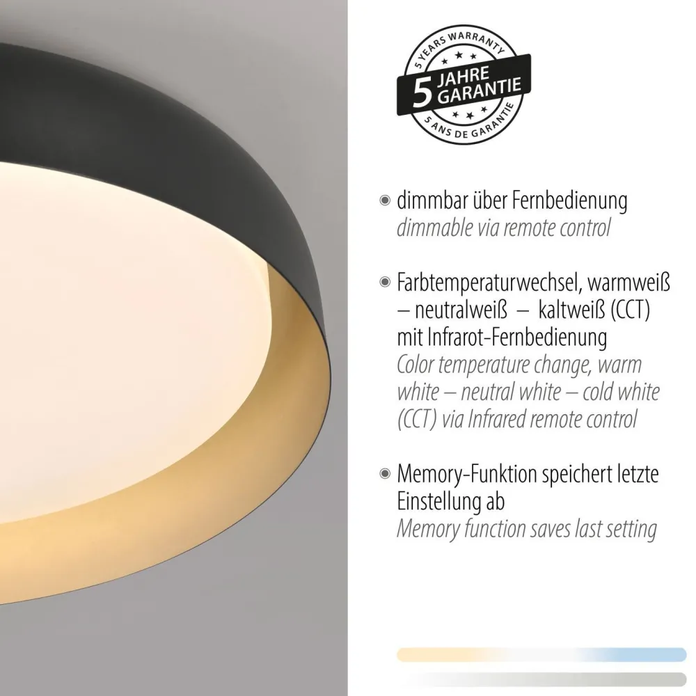 Just Light Dimmbare LED Deckenlampe Schwarz Gold Ø57 cm 3850 lm* Deckenleuchten|Flurlampen
