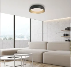 Online Just Light Dimmbare LED Deckenlampe Schwarz Gold Ø40 cm 2850 lm