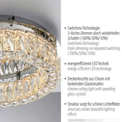 Just Light Dimmbare LED Deckenlampe in Chrom Acrylglas Ø40 cm 22 W* Deckenleuchten|Led Lampen