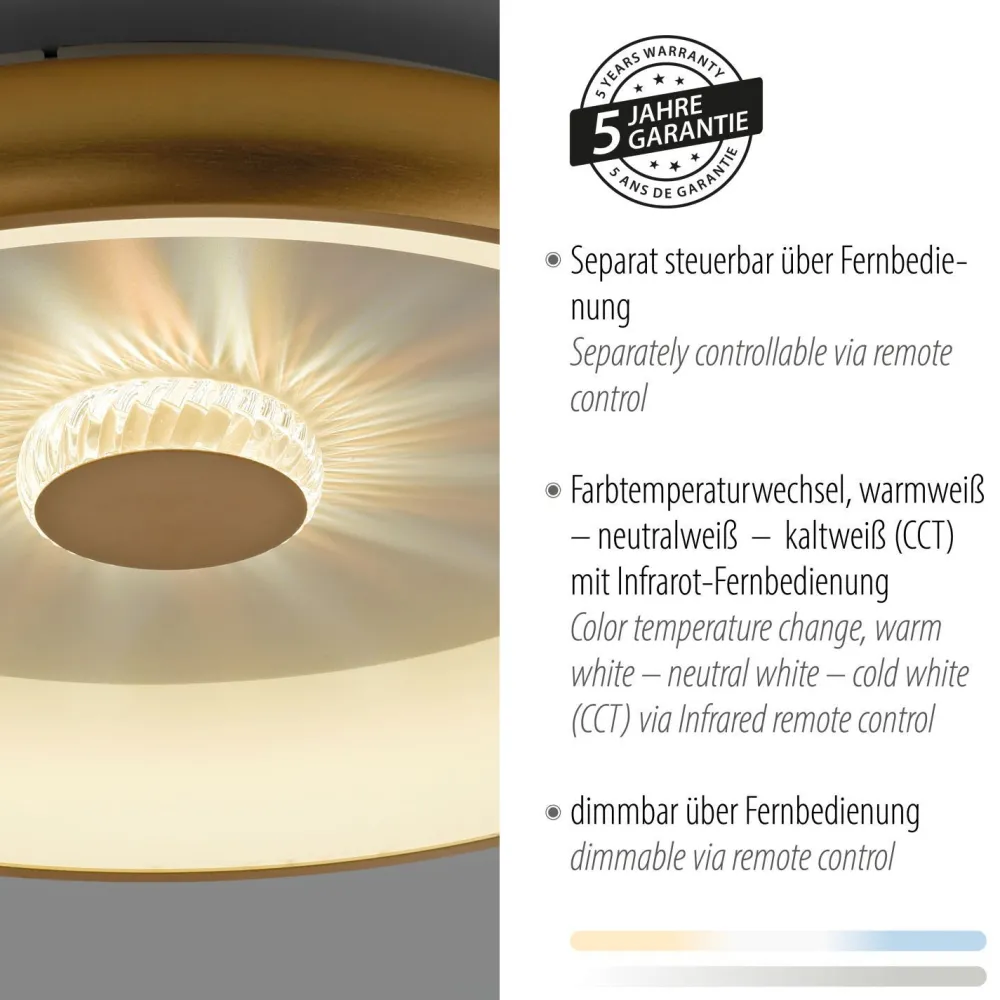Just Light Dimmbare LED Deckenleuchte 2700-5000 K Ø61,5 cm Messing* Flurlampen|Bürolampen