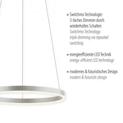 Just Light Dimmbare LED Hängelampe Aluminium Metall Ø39,3 cm 20 W* Hängelampen|Bürolampen