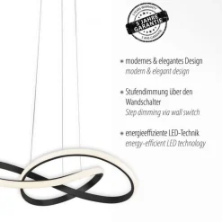 Just Light Dimmbare LED Hängeleuchte Metall Schwarz 3000 K L:57 cm* Hängelampen|Bürolampen
