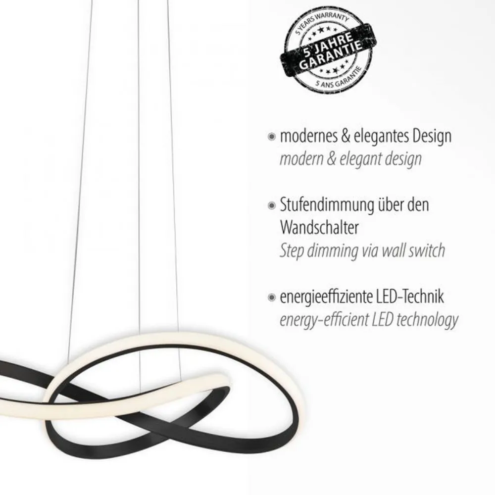 Just Light Dimmbare LED Hängeleuchte Metall Schwarz 3000 K L:57 cm* Hängelampen|Bürolampen