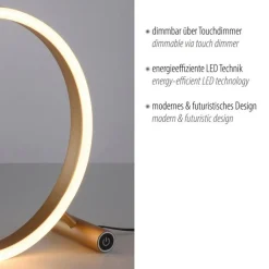 Just Light Dimmbare LED Tischlampe Touch 28 cm Ring in Messing* Wohnzimmerlampen|Schlafzimmer Lampen