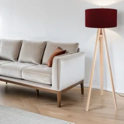 Outlet BPS Koncept Dreibein Stehlampe Holz 140cm Bordeaux Retro Wohnzimmer