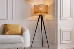 Invicta Interior Dreibein Stehlampe Holz Kunststoff Wiener Geflecht E27* Bürolampen|Stehlampen