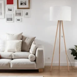 Discount TK Lighting Dreibein Stehlampe klein 146 cm Skandinavisch Holz Stoff