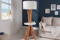 Invicta Interior Dreibein Stehleuchte Holz Leinen Ablage 153 cm blendarm* Bürolampen|Stofflampen