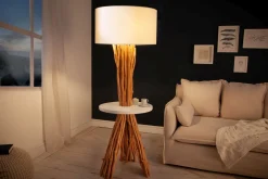 Invicta Interior Dreibein Stehleuchte Holz Leinen Ablage 153 cm blendarm* Bürolampen|Stofflampen