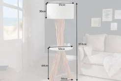 Invicta Interior Dreibein Stehleuchte Holz Leinen Ablage 153 cm blendarm* Bürolampen|Stofflampen