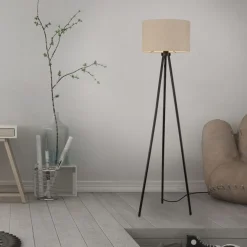 Just Light Dreibein Stehleuchte Stoff Beige blendarm E27 160 cm