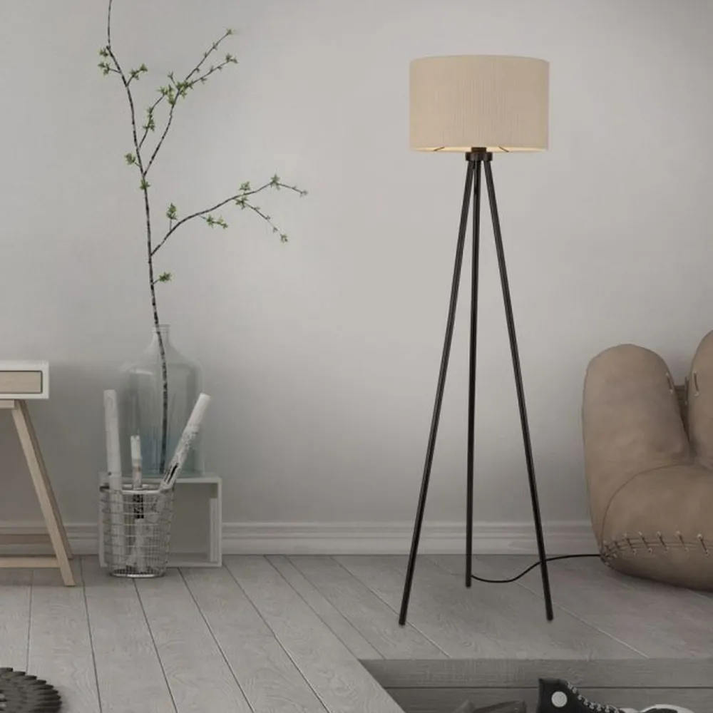Just Light Dreibein Stehleuchte Stoff Beige blendarm E27 160 cm