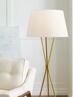 Best Elstead Dreibein Stehleuchte Weiß Messing 140 cm Stoff Metall