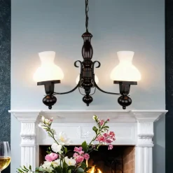 Clearance Easylight Echt-Holz Kronleuchter Metall Glas 3-flmg Landhaus