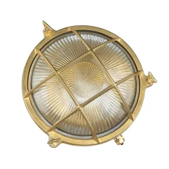 New Lido Echt-Messing Außenwandleuchte SERIFOS Riffelglas