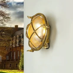 New Lido Echt-Messing Außenwandleuchte SERIFOS Riffelglas