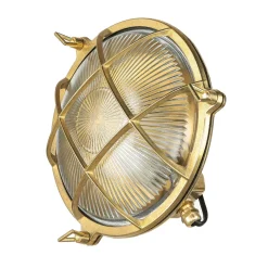 New Lido Echt-Messing Außenwandleuchte SERIFOS Riffelglas