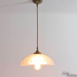 Giovanni Battista Echt-Messing Hängelampe mit Ornament & Glasschirm* Deckenleuchten|Flurlampen