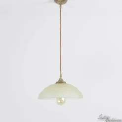 Giovanni Battista Echt-Messing Hängelampe mit Ornament & Glasschirm* Deckenleuchten|Flurlampen