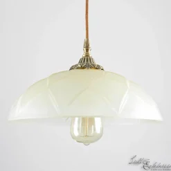 Giovanni Battista Echt-Messing Hängelampe mit Ornament & Glasschirm* Deckenleuchten|Flurlampen