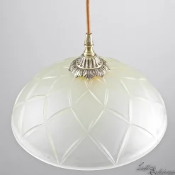 Giovanni Battista Echt-Messing Hängelampe mit Ornament & Glasschirm* Deckenleuchten|Flurlampen