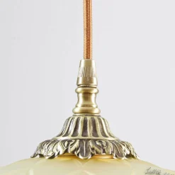 Giovanni Battista Echt-Messing Hängelampe mit Ornament & Glasschirm* Deckenleuchten|Flurlampen